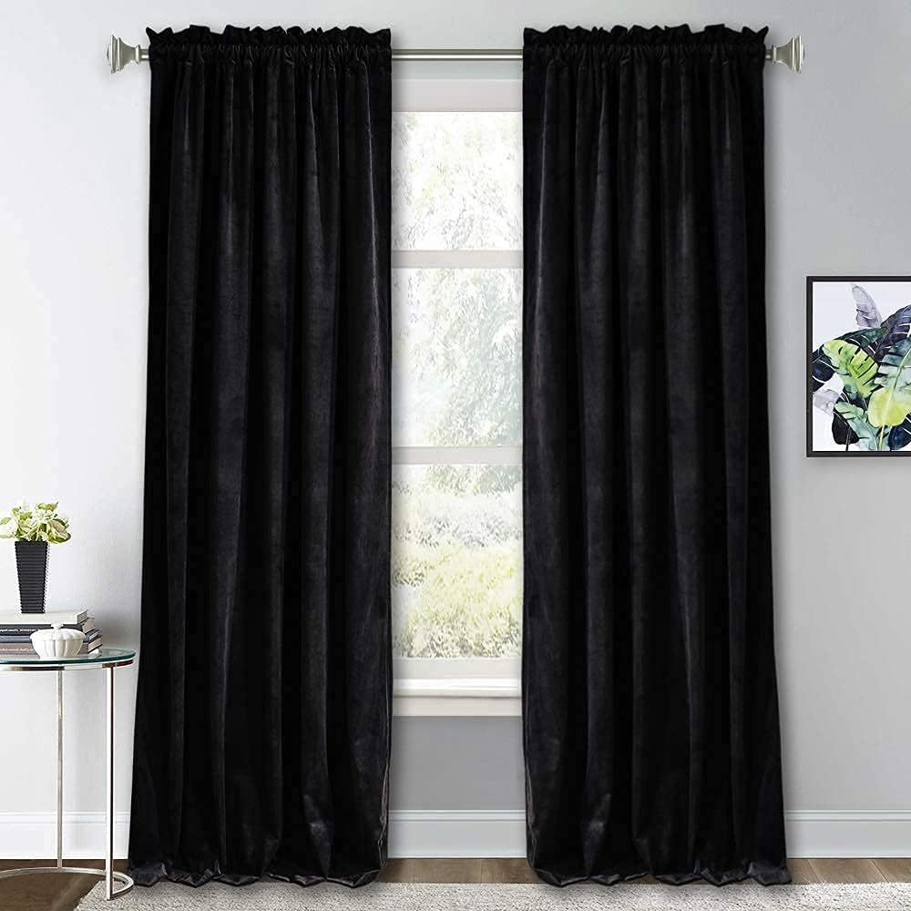 RYB HOME Black Velvet Curtains