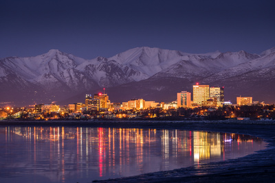 Anchorage, Alaska skyline in winter