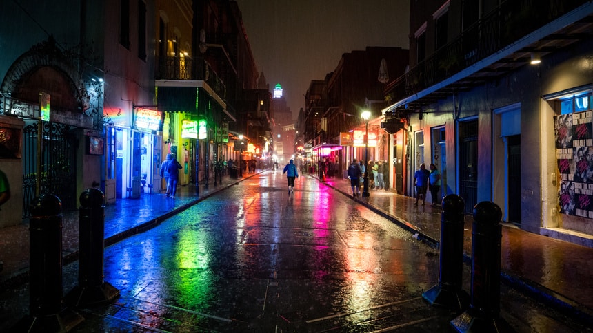 Bourbon St, New Orleans after a heavy downpour