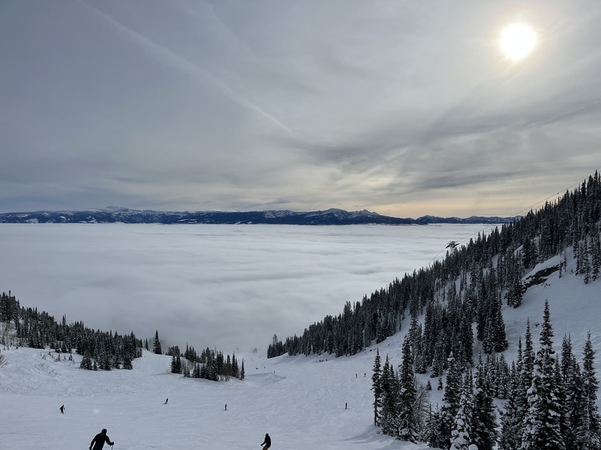 Cirrostratus clouds cover the sky above Jackson Hole, Wyoming