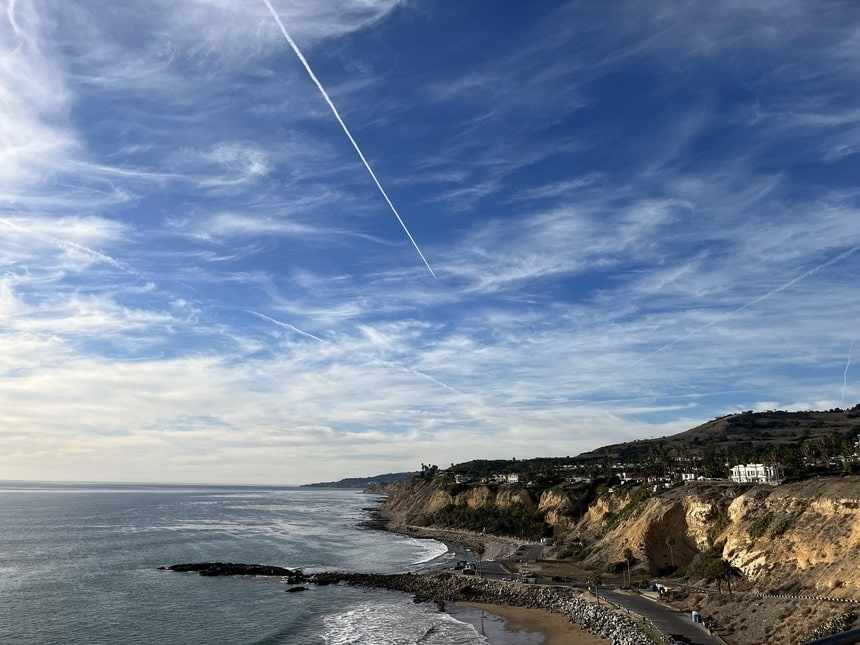 Cirrus clouds above a bluff in southern California