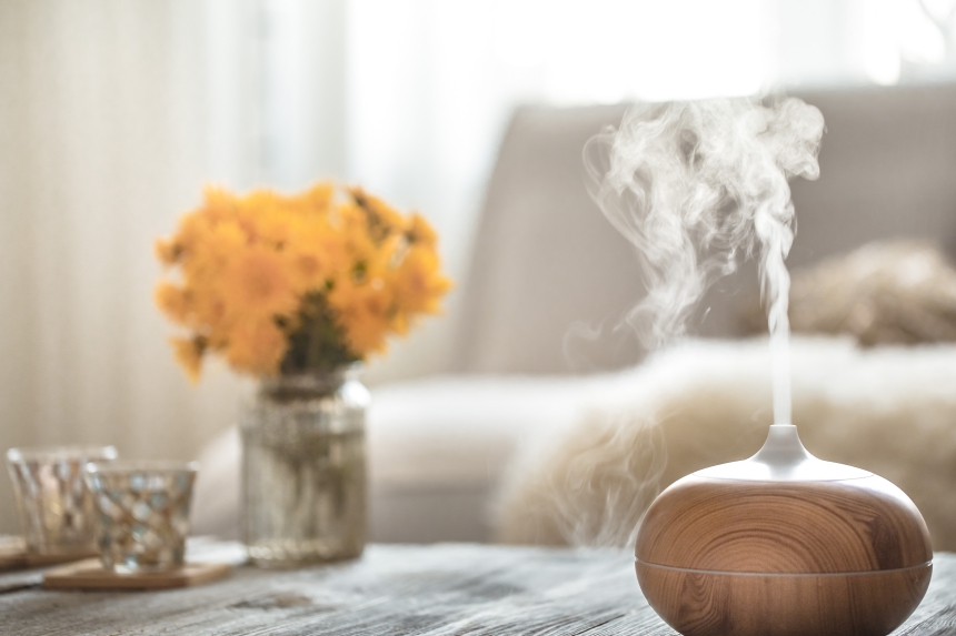 Diffuser on a coffee table in a living room