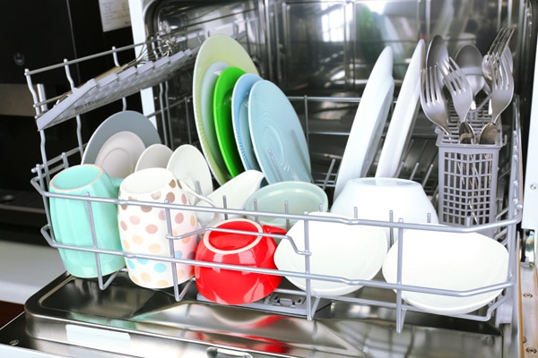 Dishes drying in a dishwasher