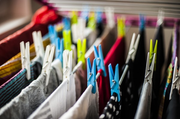 Clothes on a drying rack