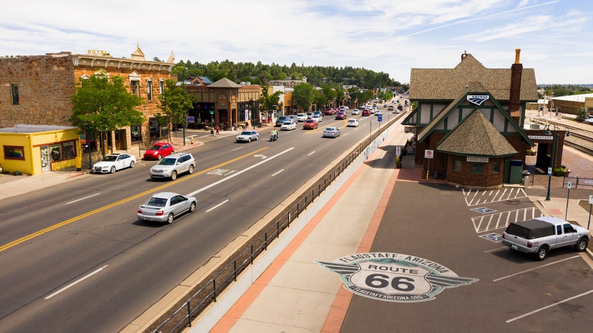 The train station along route 66 in Flagstaff, Arizona