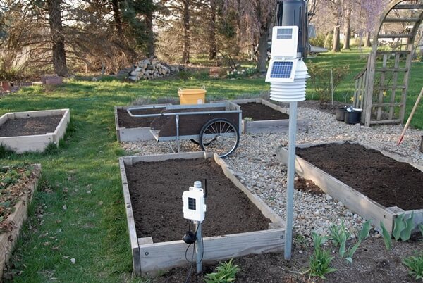 Soil moisture sensors in garden bed