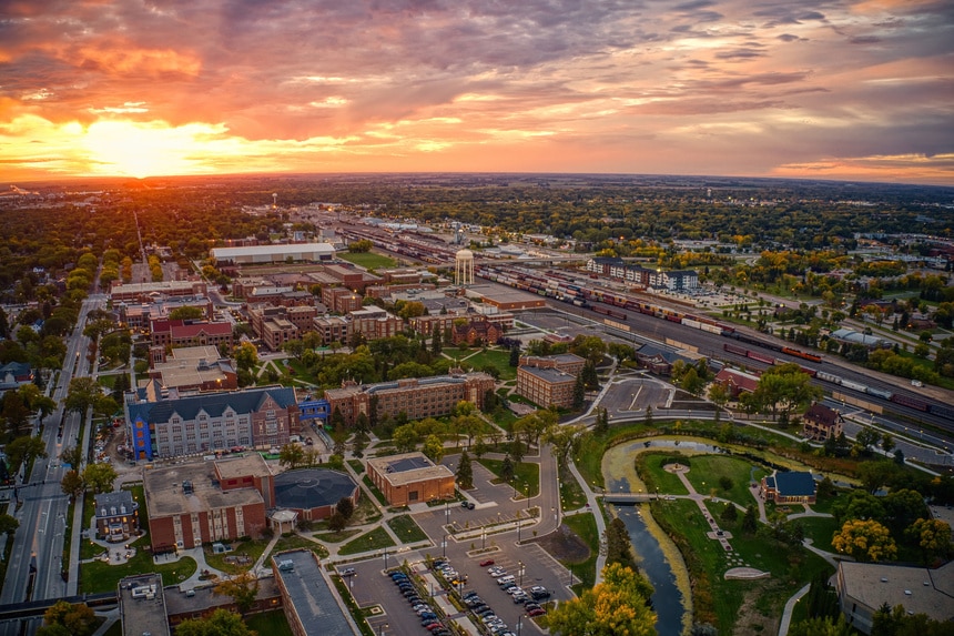 Aerial view of the University of North Dakota in Grand Forks