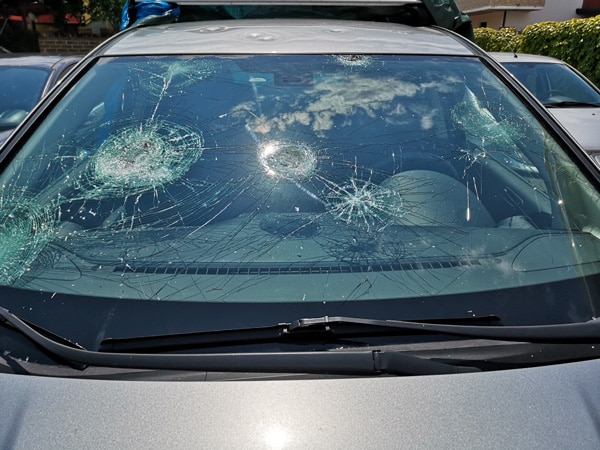 Hail damage on a car