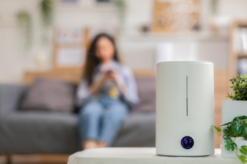 Humidifier running in a living area