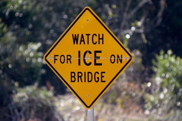 Watch for ice on bridge warning sign