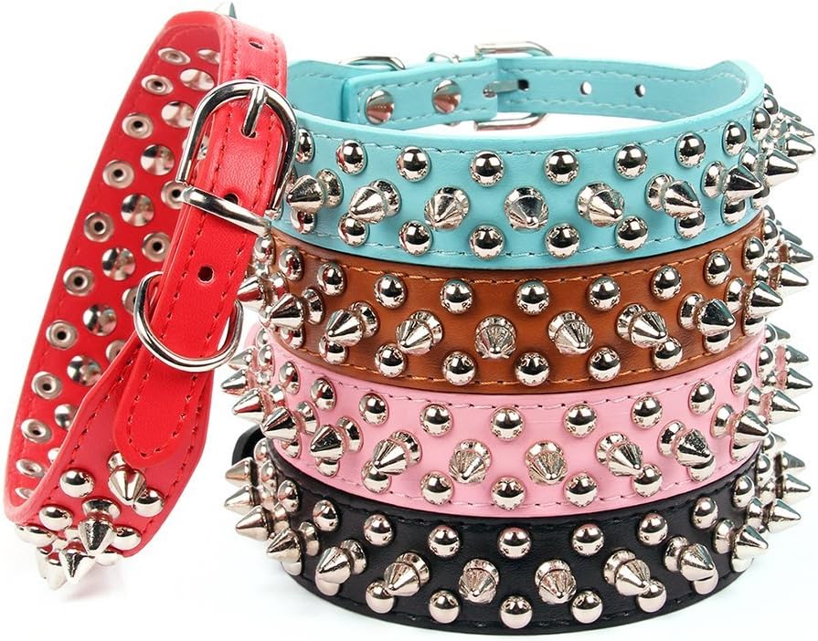 Mushrooms Spiked Rivet Studded Adjustable Pu Leather Pet Collars