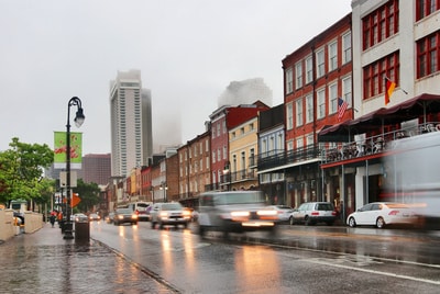 Downtown New Orleans during a rainy day