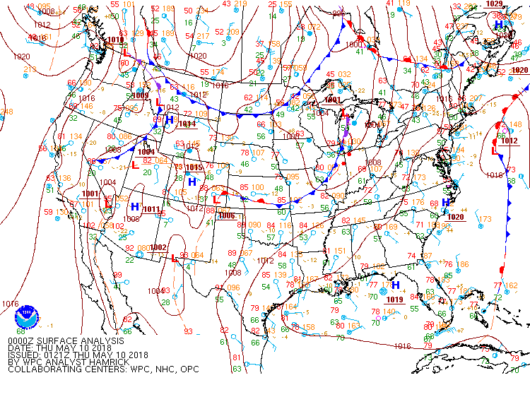 a sample of symbols on a surface analysis weather map