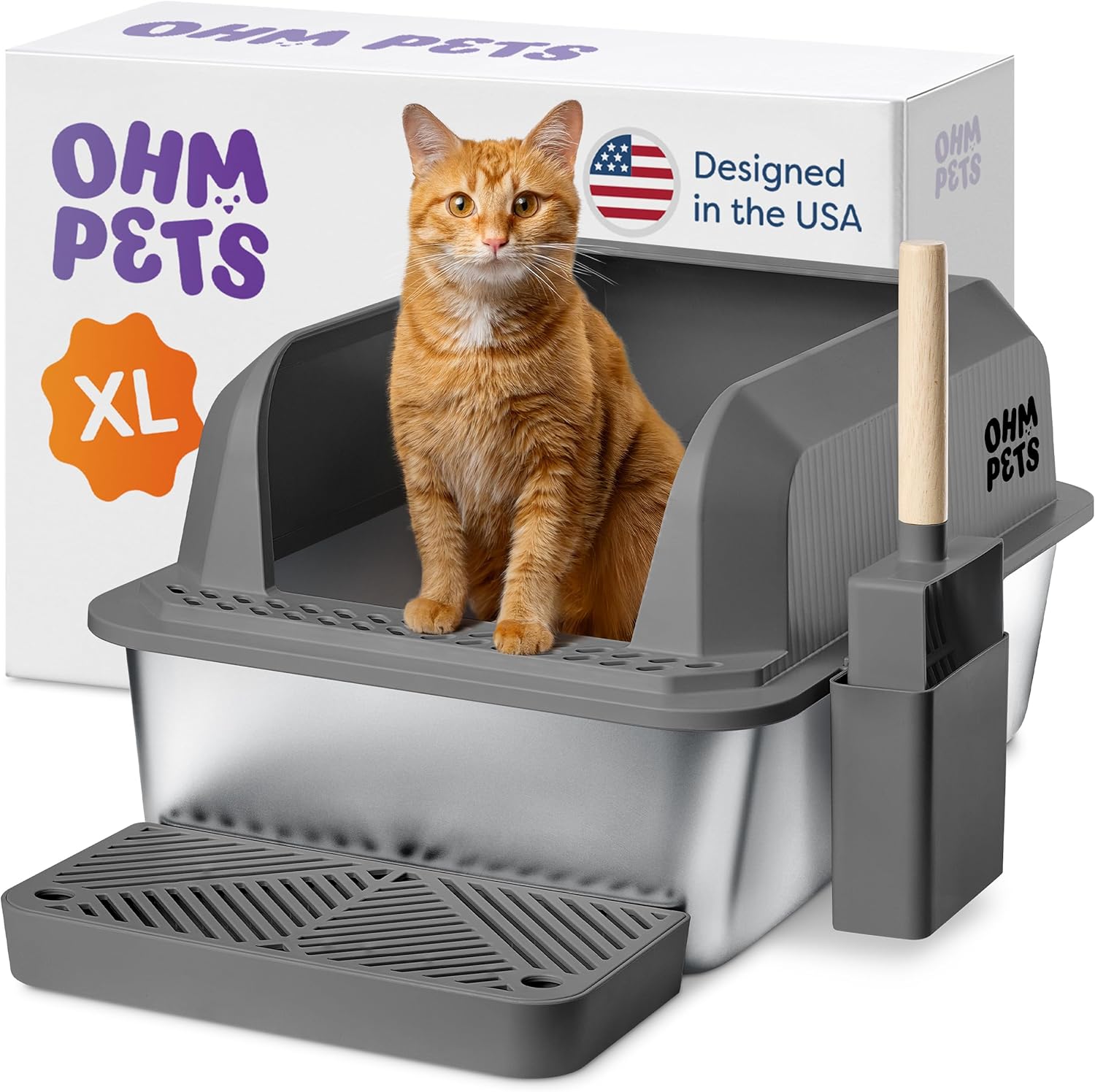 OHM Pets XL Cat Litter Box Stainless Steel 