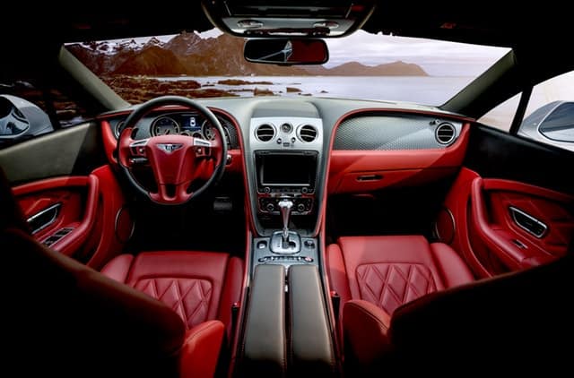 inside of a red car