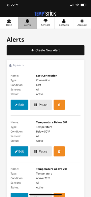 Temp Stick sensor alerts