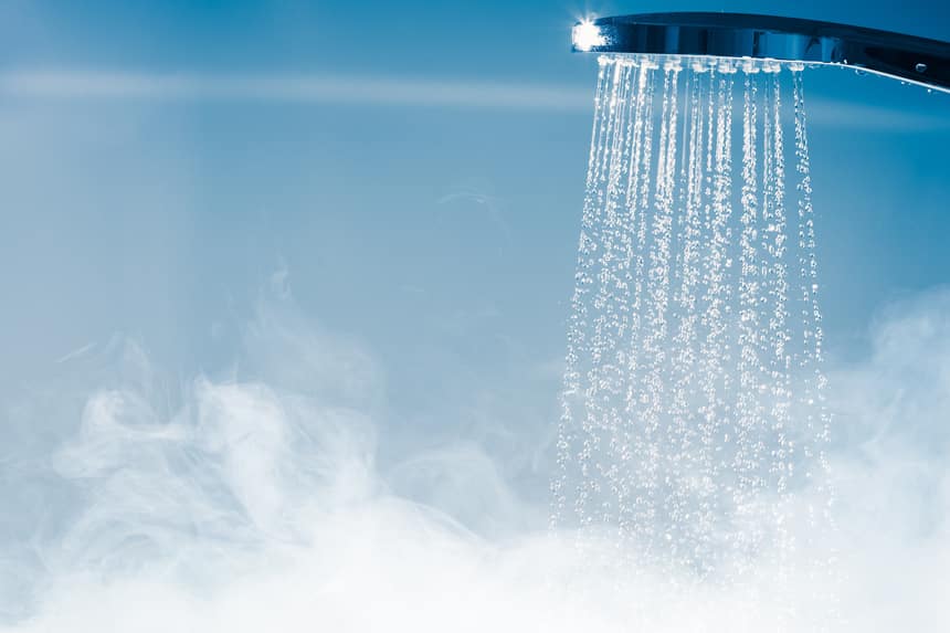 Shower running with water and steam