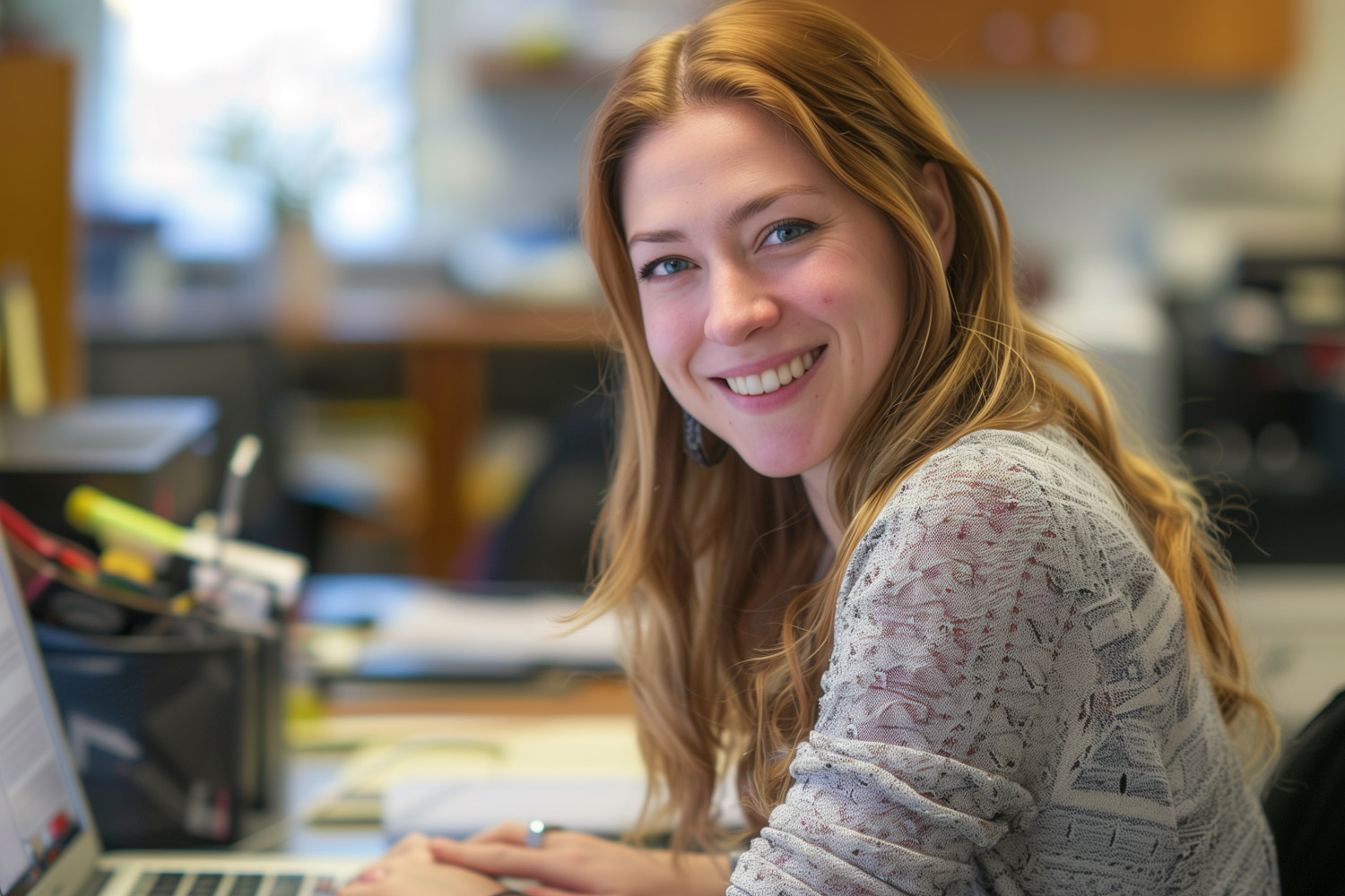 photo of a smiling woman shopping online