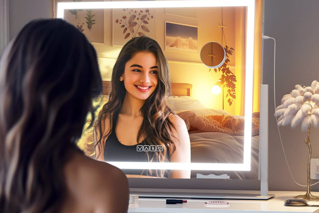 photo of a woman using a smart mirror