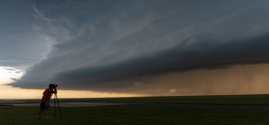 Storm chaser filming a supercell in Colorado