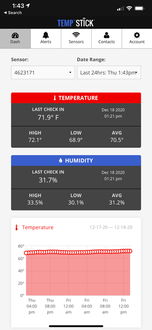 Temp Stick app dashboard