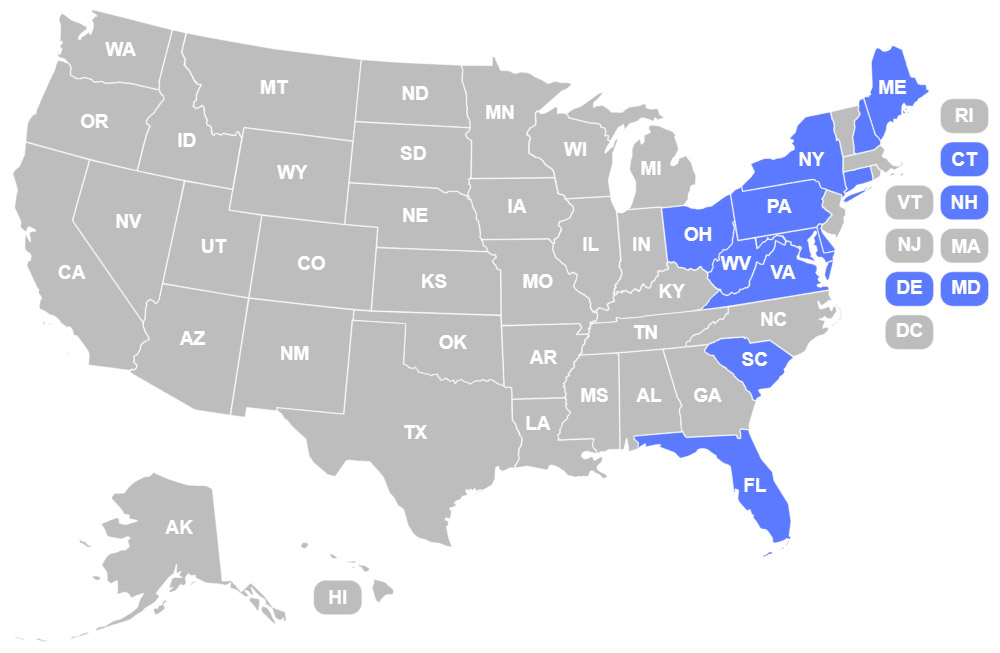 U.S. map of Breezeline service areas