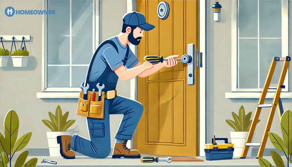 illustration of a handyman changing the locks