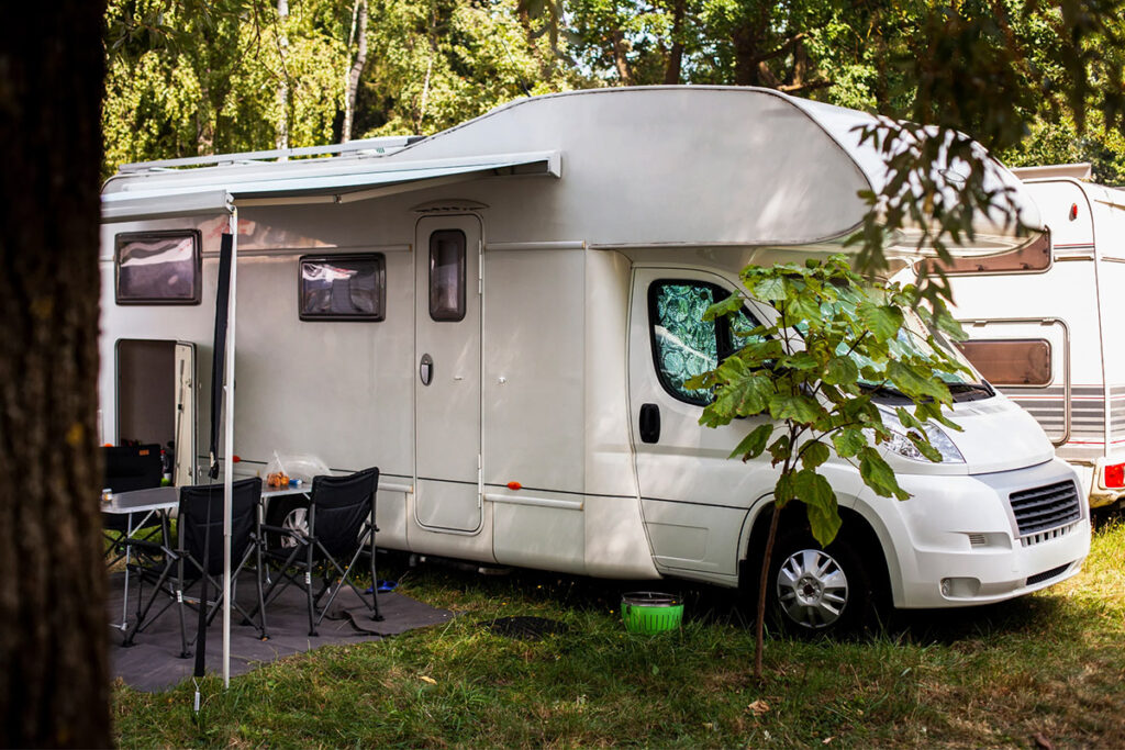 photo of an RV at a campground