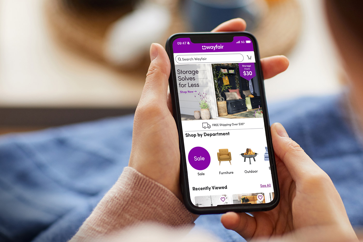 photo of a smartphone shopping at Wayfair