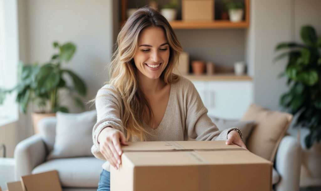 photo of a woman opening a package delivered by Amazon Key