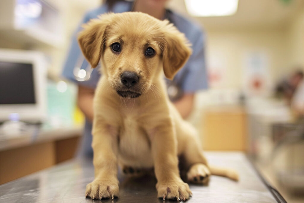 photo of a puppy at the vet