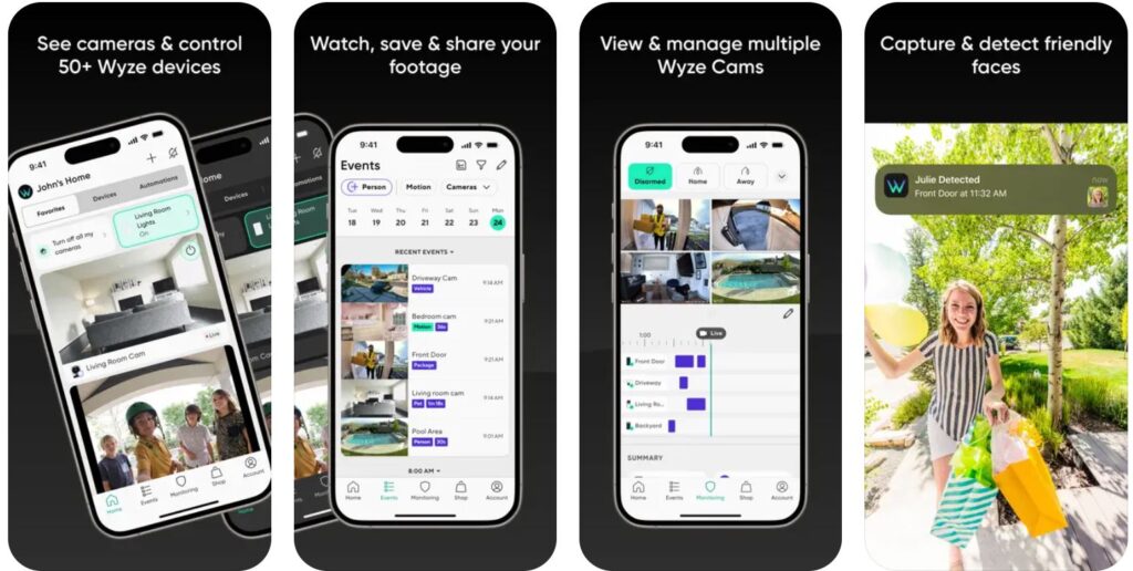 screenshots of the Wyze app