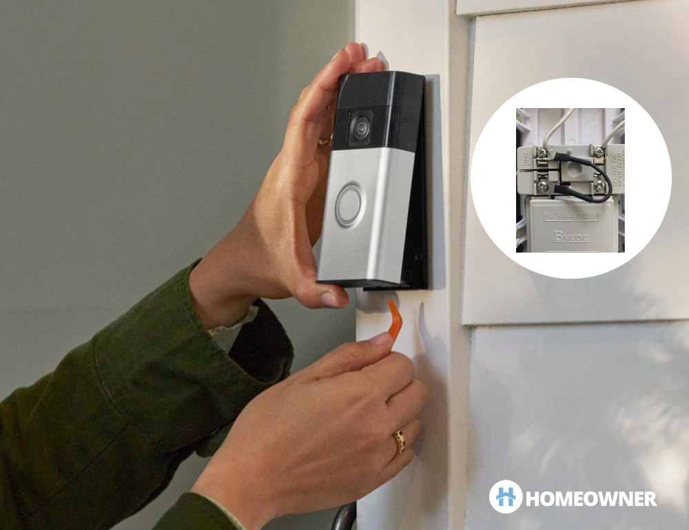 photo of a ring doorbell being installed outside a home