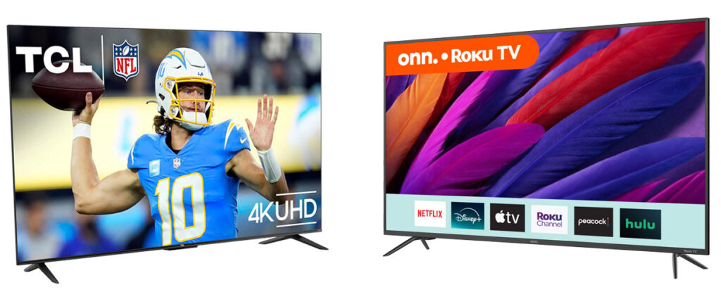 photo of TCL and Onn brand televisions